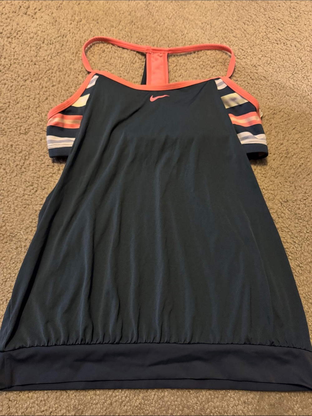 Nike Navy Swim Top with Coral and Striped Bra Top